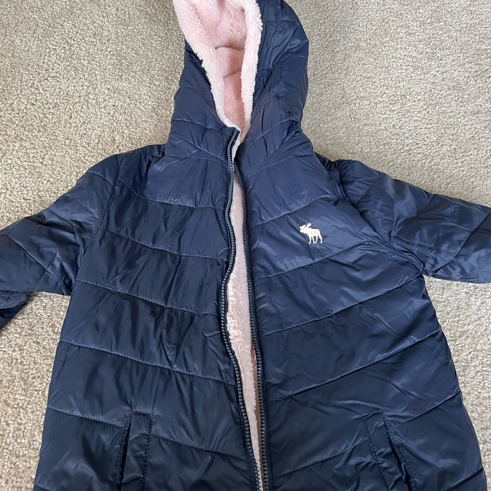 Girls blue and pink Abercrombie and Fitch reversible winter coat.